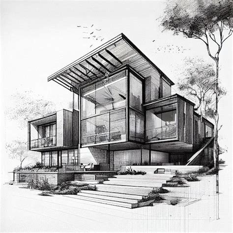 Premium Photo | Luxury house architecture drawing sketch plan blueprint ...