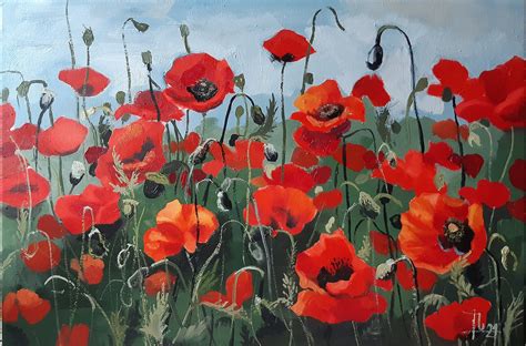 Red poppies wall art original oil painting on canvas | Etsy