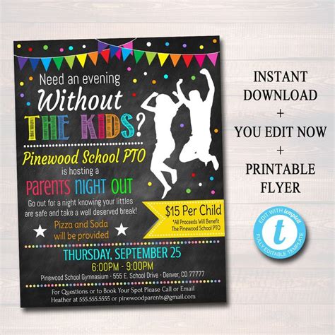 EDITABLE Parents Night Out Flyer, Printable PTA, PTO, School Family ...