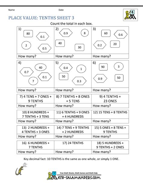 Decimal Place Value Worksheets 4th Grade