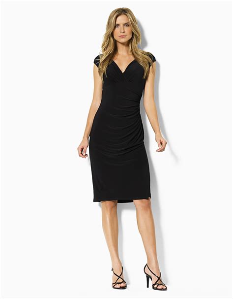 Lauren by ralph lauren Adara Ruched Jersey Dress in Black (blk) | Lyst