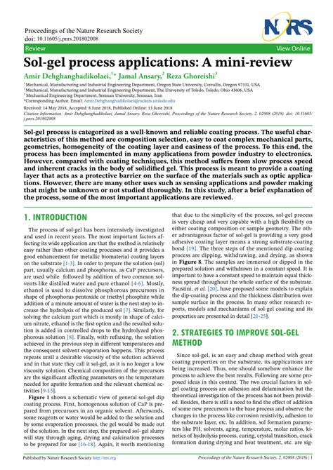 (PDF) Sol-gel process applications: A mini-review