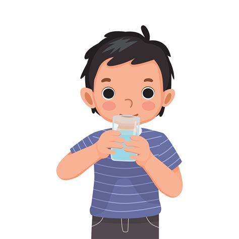 cute little boy feeling thirsty drink a glass of water 12412448 Vector ...