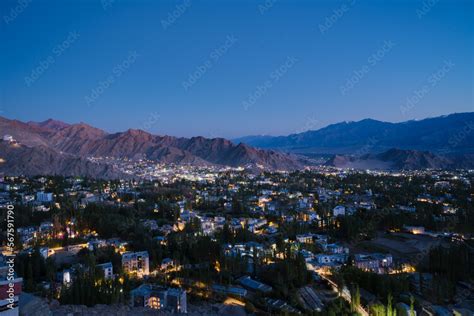 Leh Ladakh at night. Leh Ladakh is the capital and largest town of ...