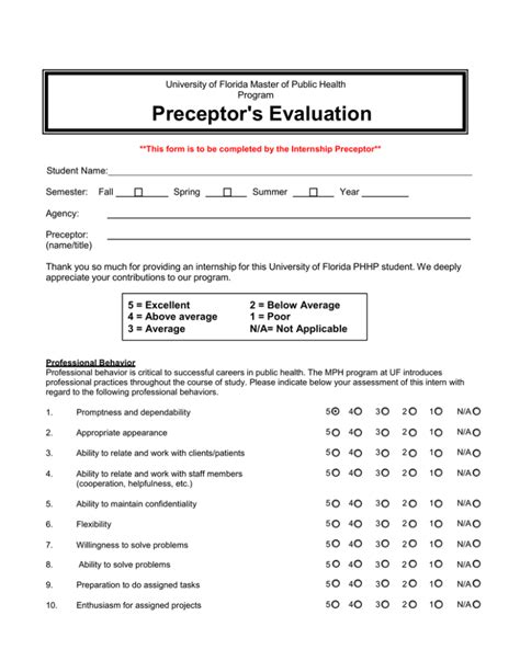 Preceptor's Evaluation