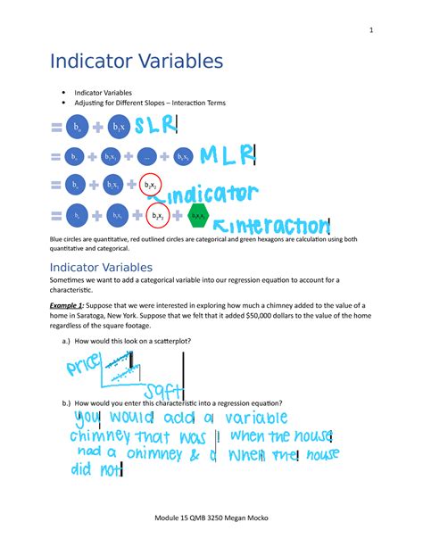 Module 15 Notes - Indicator Variables Indicator Variables Adjusting for ...