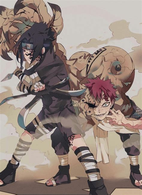 Sasuke vs Gaara by @why_ddakzyu (Twitter) | Naruto drawings, Anime ...