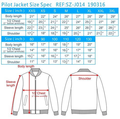 windbreaker sizing chart, windbreaker jacket size chart, mens ...