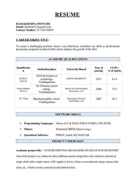 b.tech resume