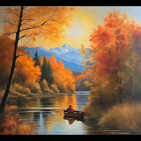 Autumn River Painting Illustration