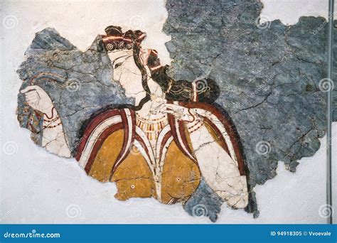 Ancient Minoan Fresco from Thera in Museum Editorial Image - Image of ...