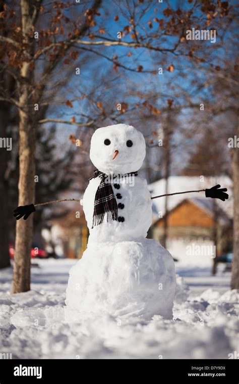 Snowman wearing scarf outdoors Stock Photo - Alamy