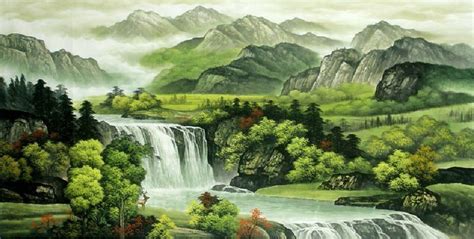 Chinese Painting: Landscape with waterfall - Chinese Painting ...