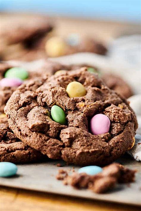 Chocolate Cadbury Egg Cookies Recipe - Cadbury Mini Eggs & M&Ms