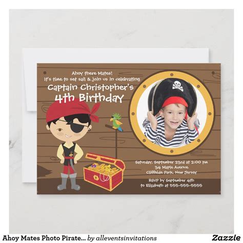 Ahoy Mates Photo Pirate Birthday Party Invitations Photo Invitations ...