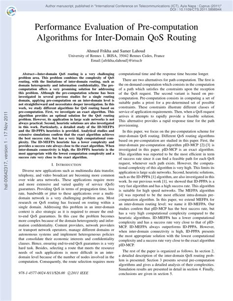 (PDF) Performance Evaluation of Pre-computation Algorithms for Inter ...