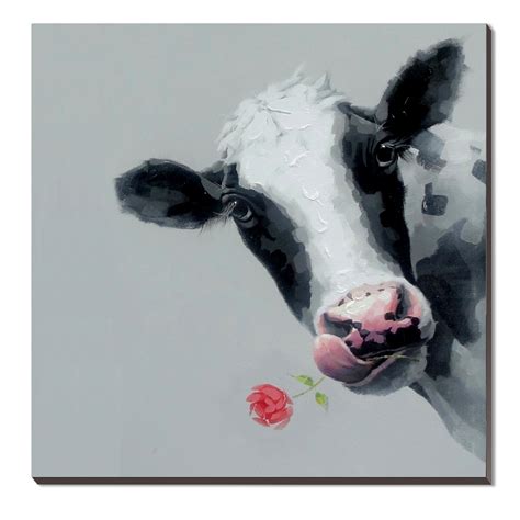 Buy WESIATOR - Funny Cow Picture Modern Farm Animal Canvas Wall Art ...