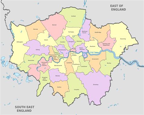 Map of London 32 boroughs & neighborhoods