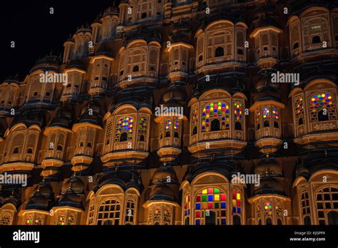 Scenic night view to Hawa Mahal in Jaipur, India Stock Photo - Alamy