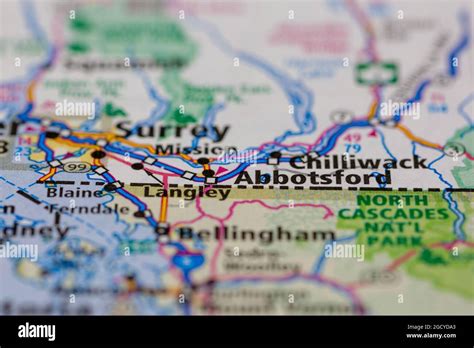 Abbotsford British Columbia Canada shown on a road map or geography map ...