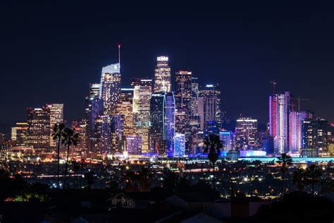 Downtown Los Angeles Skyscrapers at Night Editorial Stock Image - Image ...