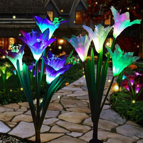 Outdoor Solar Lights – Decorative LED Flowers – Pack of 2 Solar Lilies ...