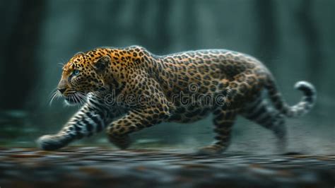 AI Generated Illustration of a Leopard Sprinting in Dusty Terrain Stock ...