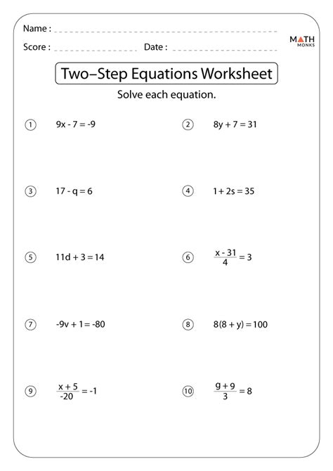 Two Step Equations Worksheets - Math Monks