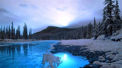 WINTER RIVER, mountain, river, trees, winter, frost, HD wallpaper | Peakpx