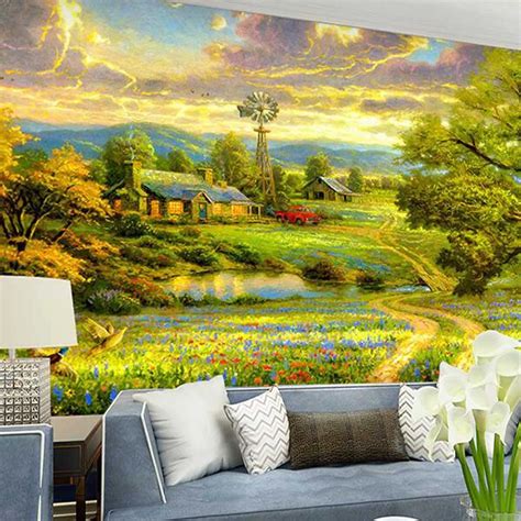 American Style Photo Mural Embossed 3D Landscape Wall Mural Wall ...