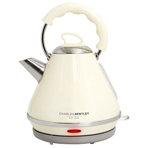 Charles Bentley Cordless Cream Pyramid Kettle 3000W 1.7 Litre Stainless ...