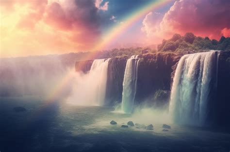 Premium AI Image | a rainbow over a waterfall in the sky