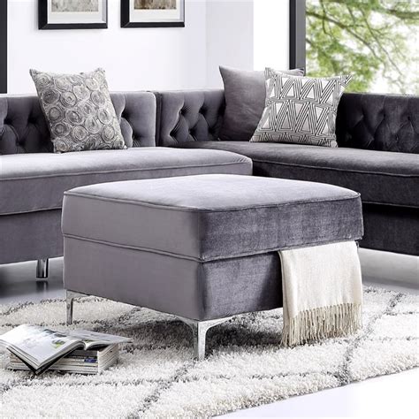 Posh Living Levi Tufted Velvet Square Storage Ottoman with Chrome Legs ...