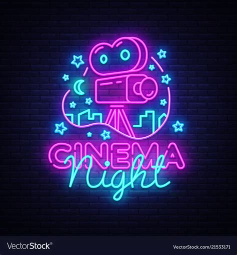 Cinema night neon logo movie night neon Royalty Free Vector