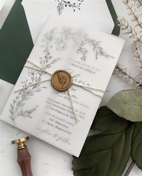 Greenery Floral Wedding Invitation Vellum Wrap With Gold Wax ...