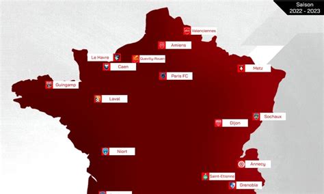 La carte de France des 20 clubs de Ligue 2 pour la saison 2022-2023 ...