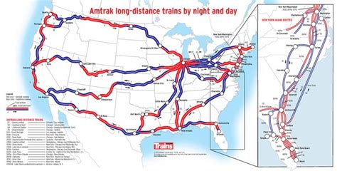 Map showing what parts of an Amtrak route are traversed during daylight