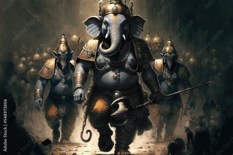 AI generated image of Hindu god Ganesha leading his army into a war ...