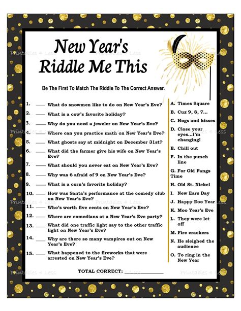 New Year's Riddle Game New Years Party Games Holiday | Etsy