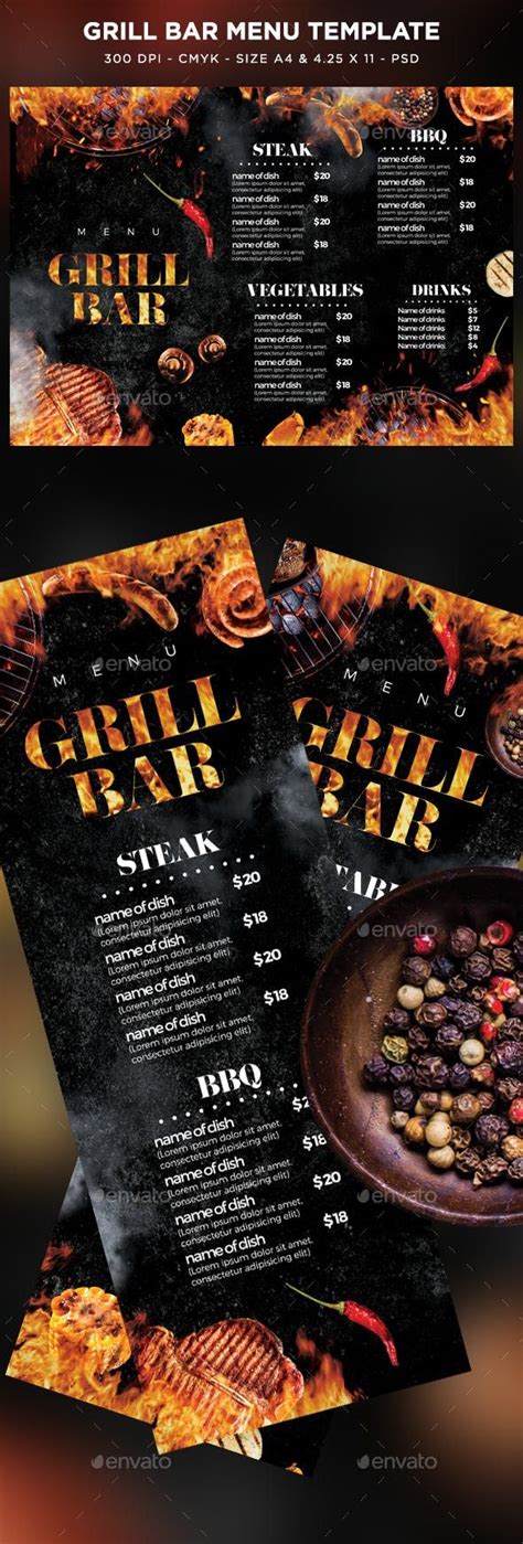 Grill Bar Menu - Food Menus Print Templates | Food menu, Food menu ...