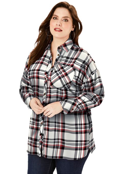 Roaman's - Roaman's Women's Plus Size Flannel Tunic Plaid Shirt - 28 W ...