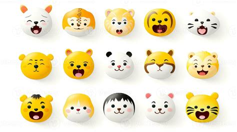 Set of animal faces, face emojis, stickers, emoticons,cartoon funny ...