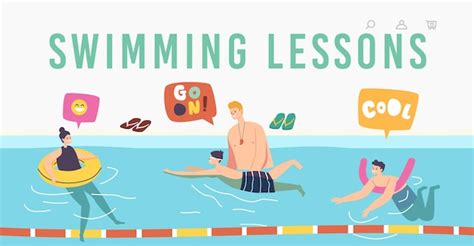 Premium Vector | Swimming Lessons Landing Page Template. Coach Teaching ...