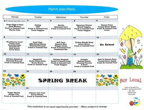 Elementary School Menu – Food Services – Caldwell School District