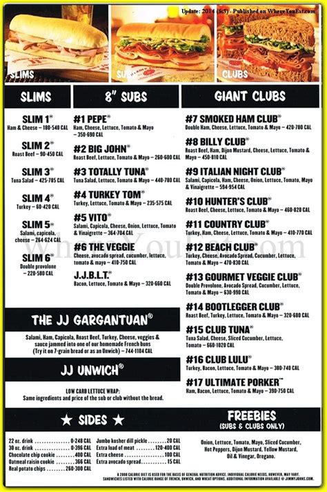 Jimmy Johns Menu Printable