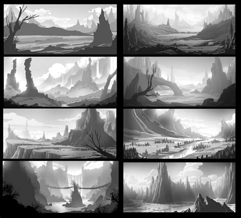 Scenery Thumbnails Practice | Environment concept art, Fantasy art ...