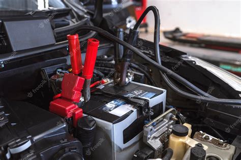 Premium Photo | Charging car battery with electricity through jumper cables