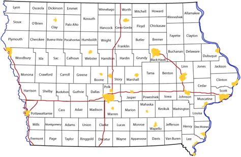 Iowa State Map With Counties And Cities - Desiri Gwendolin