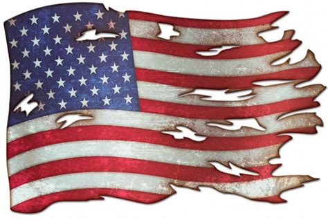 Tattered American Flag Metal Sign 36 x 24 Inches