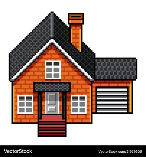 Pixel art modern brick house isolated Royalty Free Vector